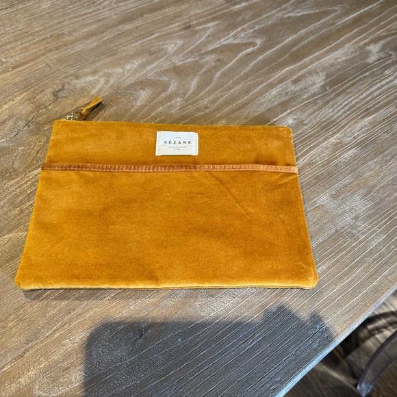 Sezane Velvet Cosmetic Bag in Mustard - Picture 3 of 6